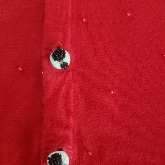 Y2K Holiday Red Vintage Dancing Cow Quirky Whimsical Knit Beaded Sequin Cardigan - Picture 5 of 8